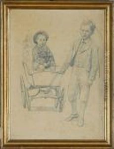 Jacob Holm's Three Grandchildren With A Toy Cart by Otto Bache