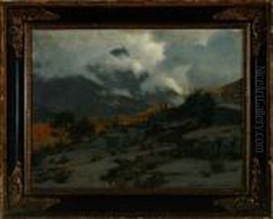 South Italian Landscape With An Active Volcano by Otto Bache