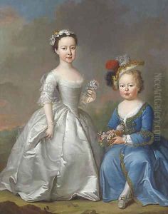 Double portrait of two children in a landscape by Joseph Highmore