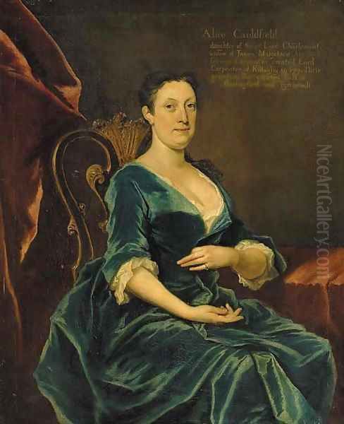 Portrait of Alice Caulfeild, daughter of William, 1st Viscount Charlemont, three-quarter-length, in a blue dress, seated in an interior - view 1