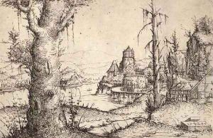 River landscape with a stout tree by Augustin Hirschvogel