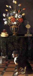 Still Life with Flowers and a Dog c. 1625-30 by Juan Van Der Hamen