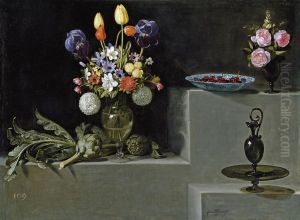 Still Life with Flowers, Artichokes, Cherries and Glassware 1627