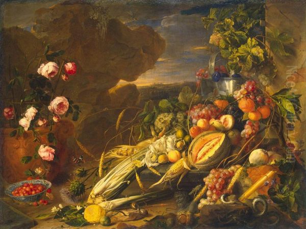 Fruit and a Vase of Flowers - view 1