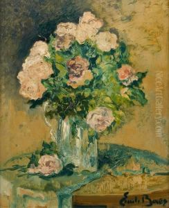 Vase Fleuri De Roses by Emile Baes