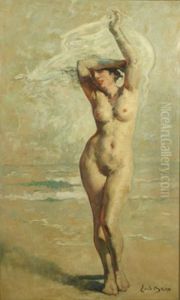 Baigneuse Au Bord De La Mer by Emile Baes