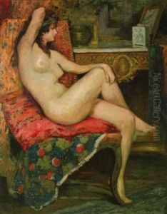 Interior Withnaked Beauty Seated In An Arm-chair In Front Of The Open Fire