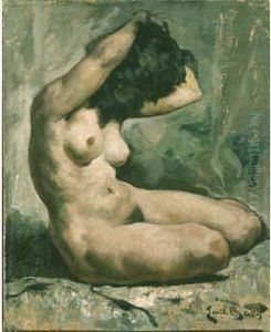Nu Se Coiffant. by Emile Baes