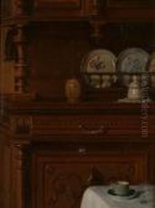 "interno Di Cucina". Olio Su Tela, Cm. 35x27, In Cornice