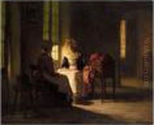 Sewing By The Window by Joseph Bail