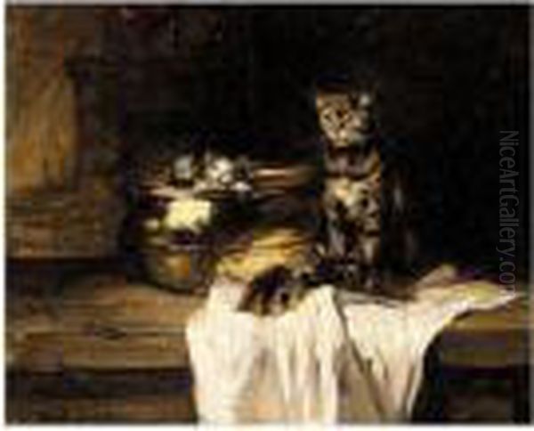 Mother And Kittens In A Pot - view 1