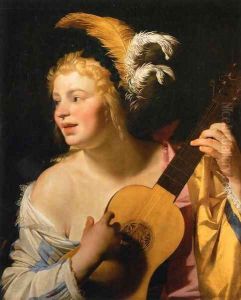 Woman Playing the Guitar by Gerrit Van Honthorst