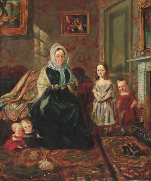 Group portrait of Mrs Davies, of Wormbridge Court, Hereford with four of her Clark grandchildren - view 1