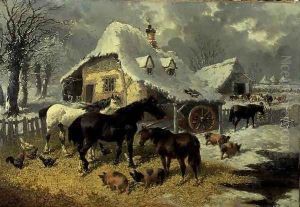 A Farmyard in Winter by John Frederick Herring Snr