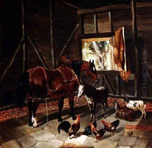 Stable Interior with Cart Horse and Donkey