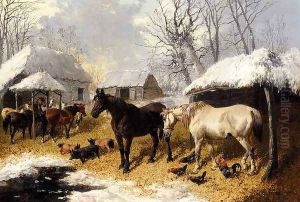 A Farmyard Scene In Winter by John Frederick Herring Snr