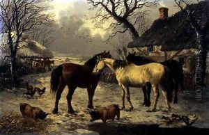 A Winter Farmyard Scene by John Frederick Herring Snr