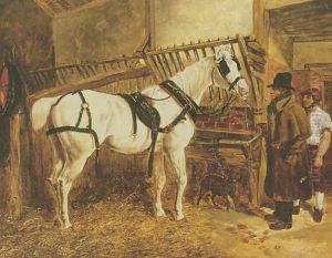 St. Giles Grey Coach Horse in Stable with Grooms by John Frederick Herring Snr