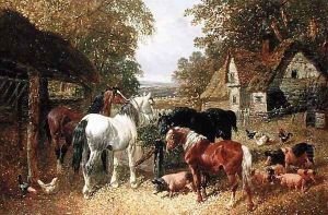 Four Horses, Pigs and Poultry in a Farmyard by John Frederick Herring Snr