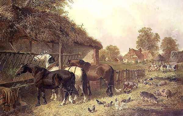 Three Horses at a Manger - view 1