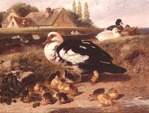 Ducks and Ducklings by John Frederick Herring Snr