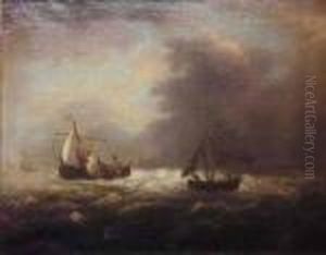 Follower Of Ludolph Backhuysen Shipping At Sea With A Stiff Breeze by Ludolf Backhuysen