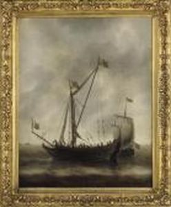A Dutch Admiralty Yacht Moored In A Calm by Ludolf Backhuysen