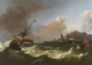 Dutch Shipping In Choppy Seas Off A Rocky Coastline by Ludolf Backhuysen