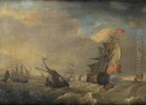 English Shipping In Choppy Seas by Ludolf Backhuysen
