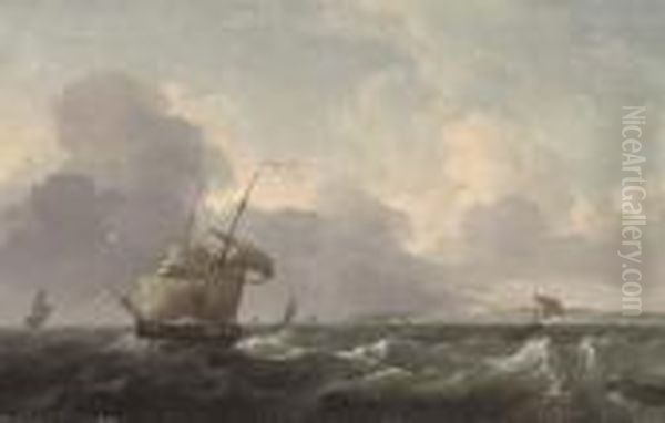 A Dutch Merchant Brig Shortening Sail Off The Coast Ahead Of The Approaching Squall - view 1