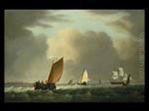 Schiffe Bei Sturmischem Wind Vor Der Kuste by Ludolf Backhuysen