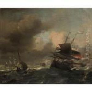 Dutch Two-deckers In A Gale by Ludolf Backhuysen