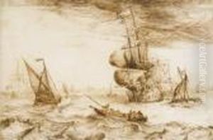 Navires Au Port D'amsterdam by Ludolf Backhuysen