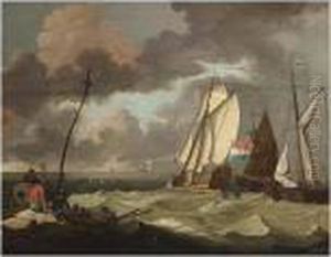 The States Yacht And Other Sailing Vessels In A Stiff Breeze by Ludolf Backhuysen