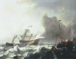 A Dutch Twenty-gun Frigate Dismasted In A Storm Off Enkhuizen
