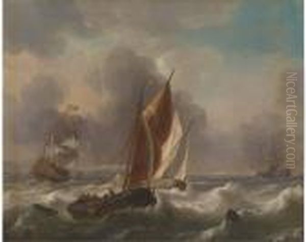 A Dutch Man-o'-war And Other Shipping In Choppy Seas - view 1