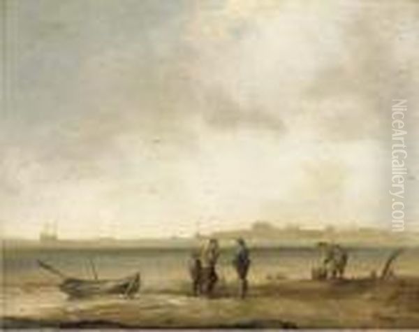 A Coastal Landscape With Fishermen With Their Catch In Theforeground - view 1