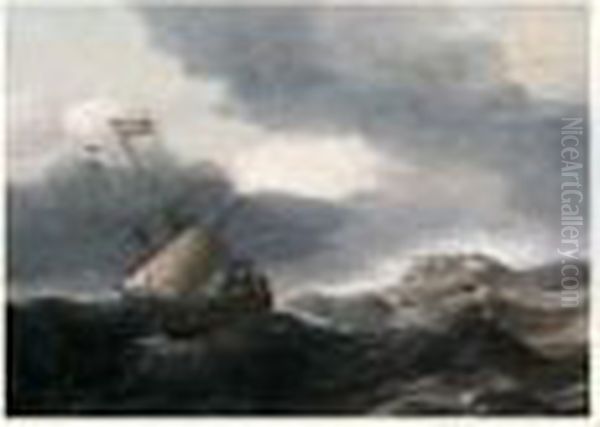 Navires Hollandais Sur Une Mer Agitee - view 1