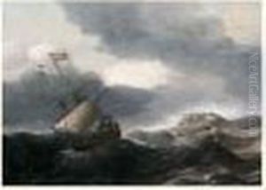 Navires Hollandais Sur Une Mer Agitee