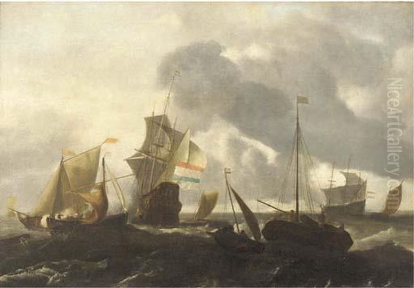 A Dutch Man'o-war And Other Shipping In Choppy Seas - view 1