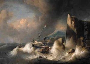 An Amsterdam Merchant Man And A Wijdschip Foundering Off A Rockycoast, In A Gale