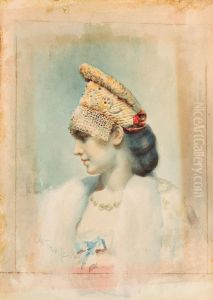 Portrait Of A Girl Wearing A Kokoshnik In Profile by Leon Samoilovitch Bakst