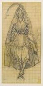 Costume Design For Female Dancer by Leon Samoilovitch Bakst