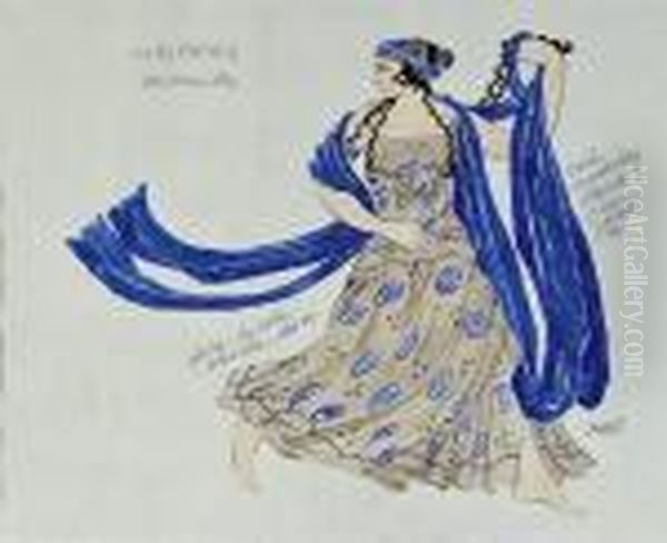 Querformatiger Kostumentwurf Einer Bacchantin Des Ballettstucks ''cleopatra'' - view 1