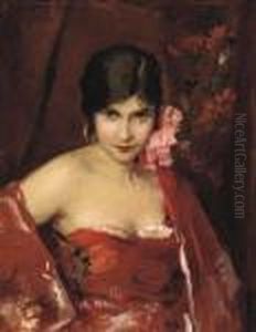 A Young Woman In A Red Shawl by Leon Samoilovitch Bakst