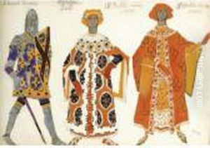Costume Design For Three Characters From Act I Of 
Le
Martyre De
San Sebastien by Leon Samoilovitch Bakst