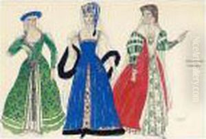 A Costume Design For Three Polish Ladies From 'boris Godunov'