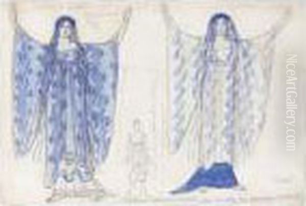 Costume Design For Two Girls With Shawls In Phaedre - view 1