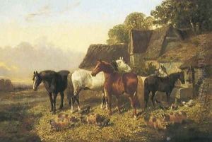 Horses And Pigs By Trough 1864