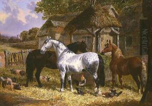 Horses in a Farmyard 2 by John Frederick Herring Snr